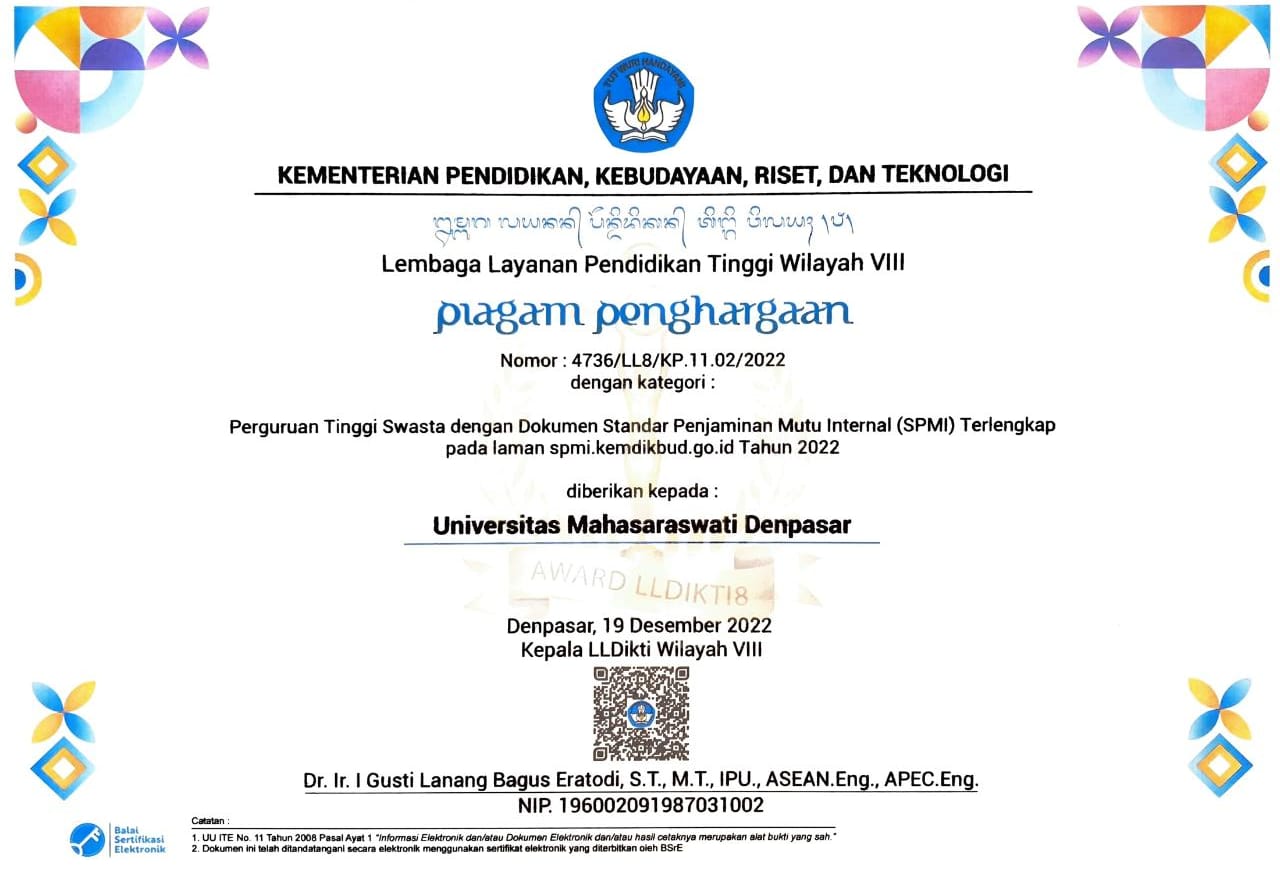 Perguruan Tinggi Swasta dengan Dokumen Standar Penjaminan Mutu Internal (SPMI) Terlengkap pada laman spmi.kemdikbud.go.id Tahun 2022